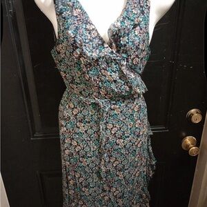 Blue and White Asymmetrical Wrap Sundress